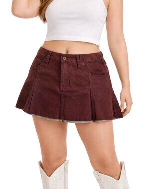 Wild fable Denim Mini Skirt Front Pockets Burgundy Size XS